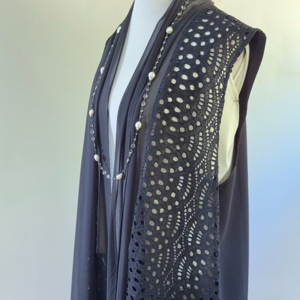 NEW Black Needle Lace DUSTER, VEST with Chiffon Back, US XL, 46